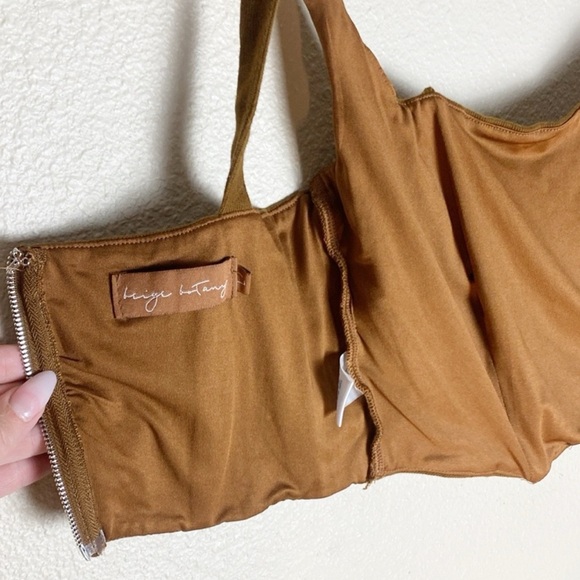 3 for $10 🛍️ BEIGE BOTANY Corset Crop Top Square Structured Brown Zipper Back - Picture 5 of 7